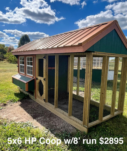 5x6 HP Chicken Coop w/8’ run