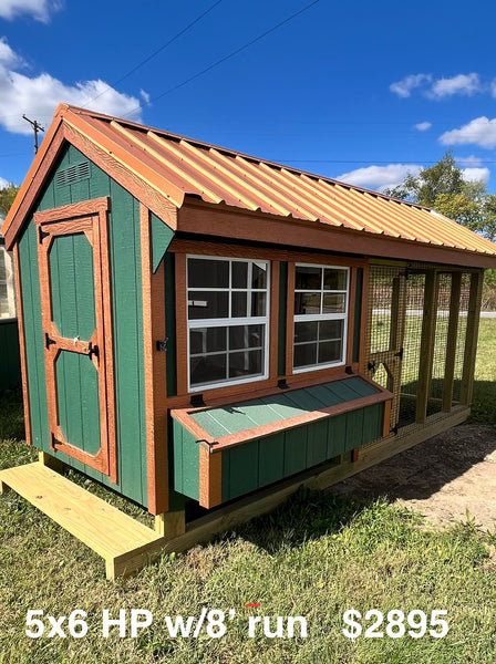 5x6 HP Chicken Coop w/8’ run