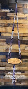 Purple, pink & tan Macrame Plant Hanger with wooden base  (#122)
