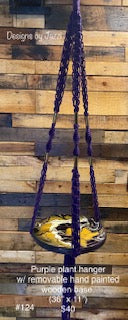 Purple macrame hanger with hand painted wooden base (#124)